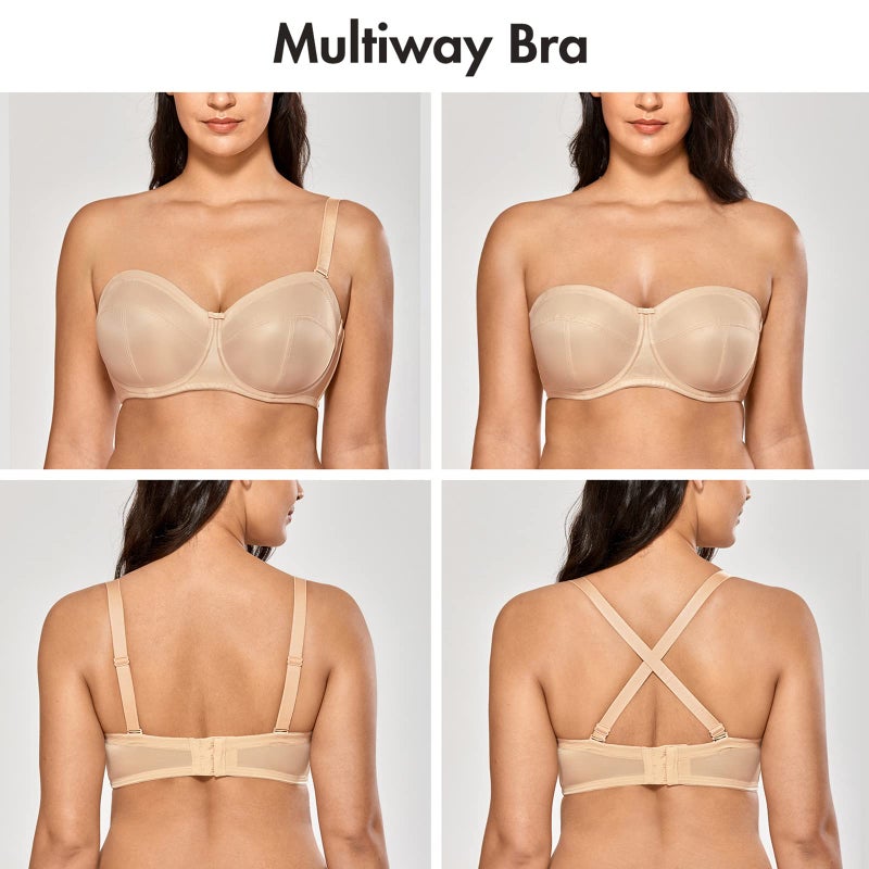 DELIMIRA Women's Strapless Bra Plus Size Underwire Convertible Non Padded Beige 36E - Image 2
